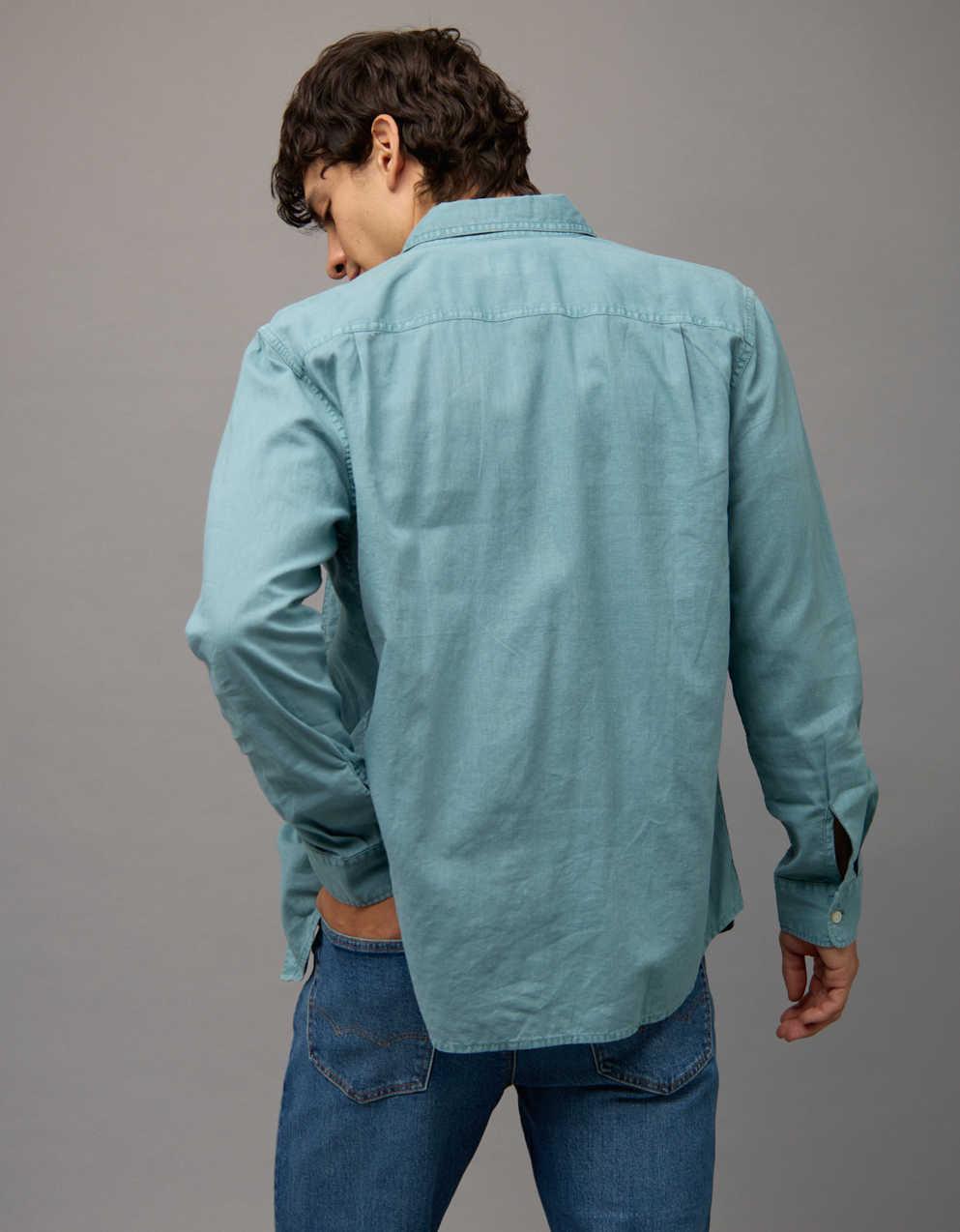 AE Standard Fit Linen-Blend Button-Up Shirt