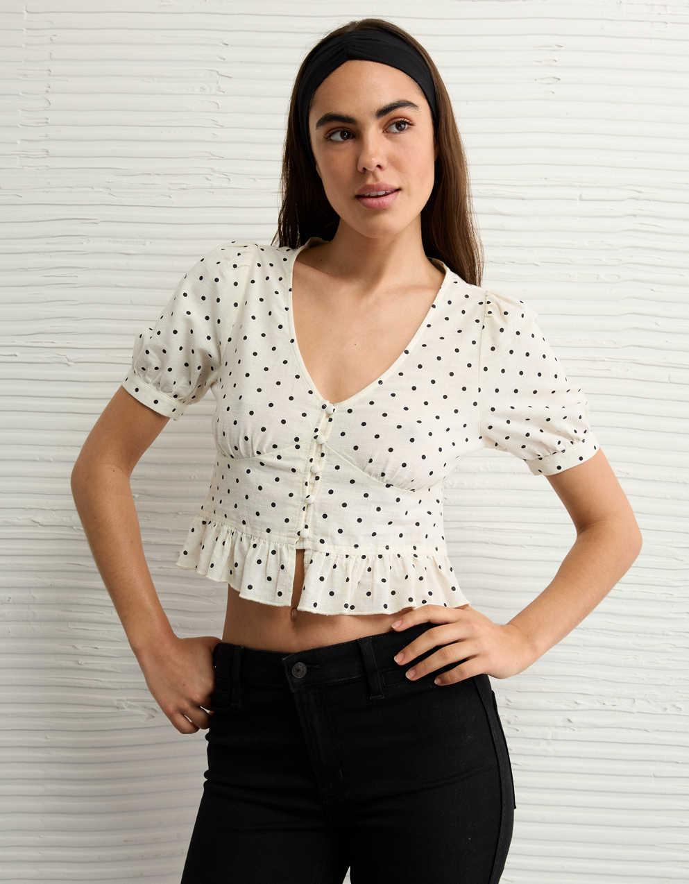 AE V-Neck Puff Sleeve Corset Shirt