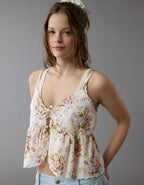 AE Tie Front Embroidered Tank Top
