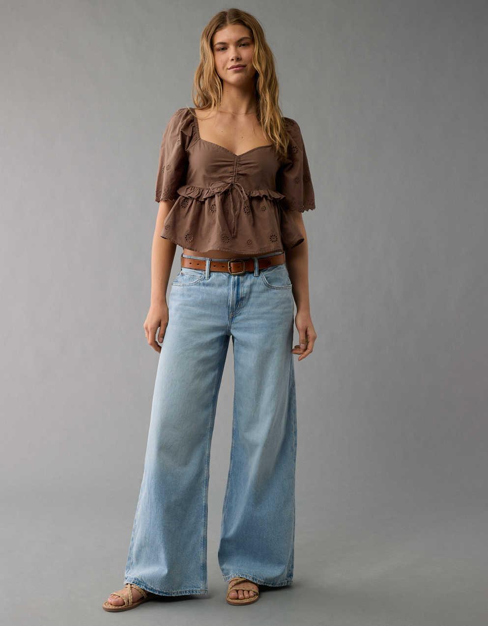 AE Flutter Sleeve Eyelet Babydoll Blouse
