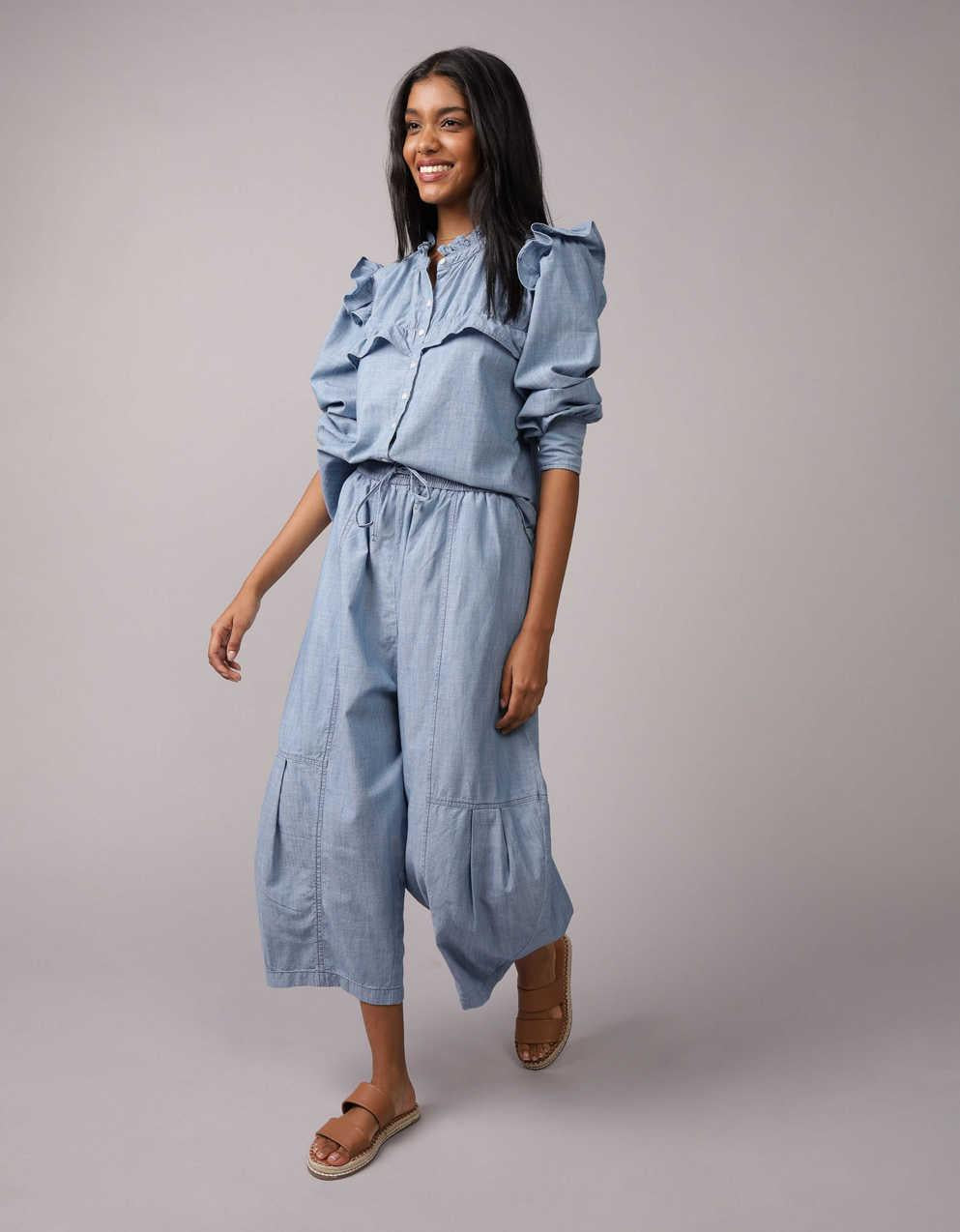 AE Ruffle Denim Blouse