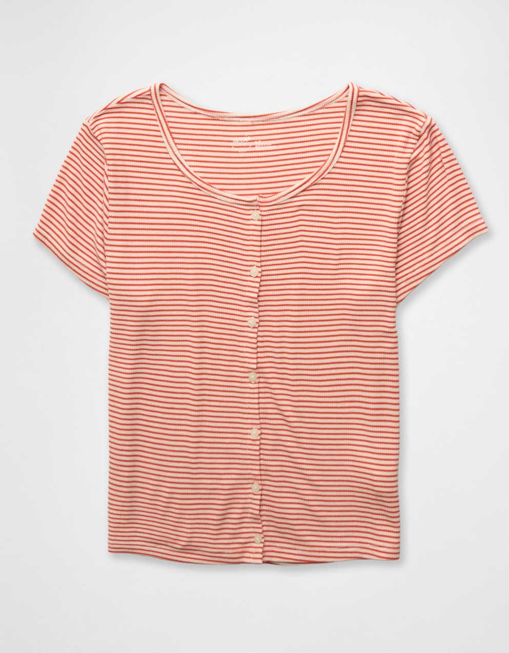 Aerie Real Soft® 羅紋短袖開襟衫