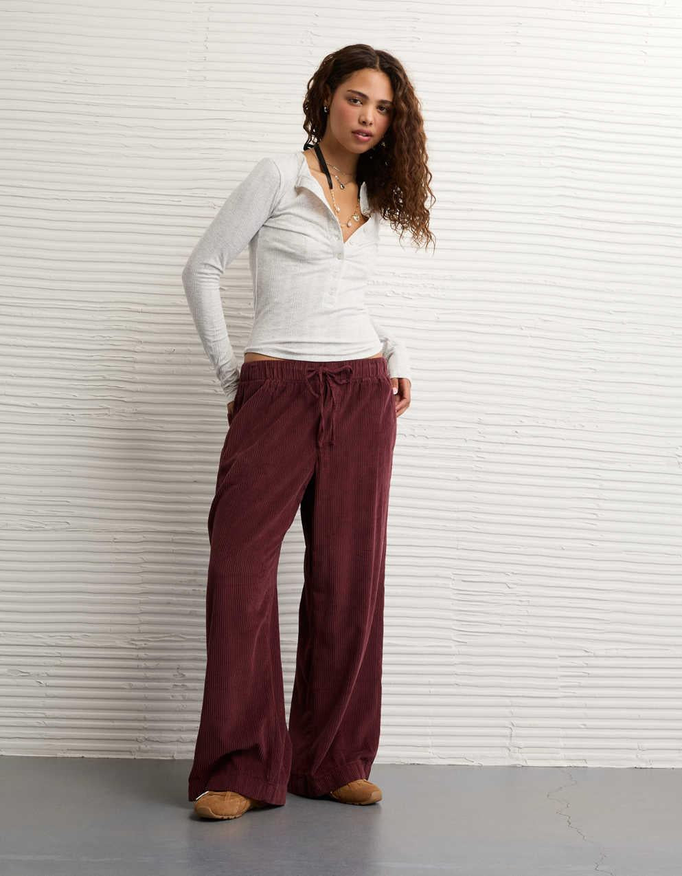 AE Stretch Corduroy Low-Rise Baggy Wide-Leg Pant