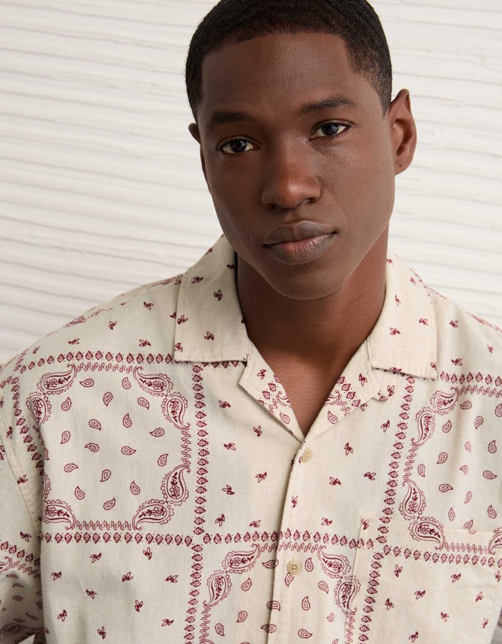 AE Poolside Linen-Blend Printed Button-Up Shirt