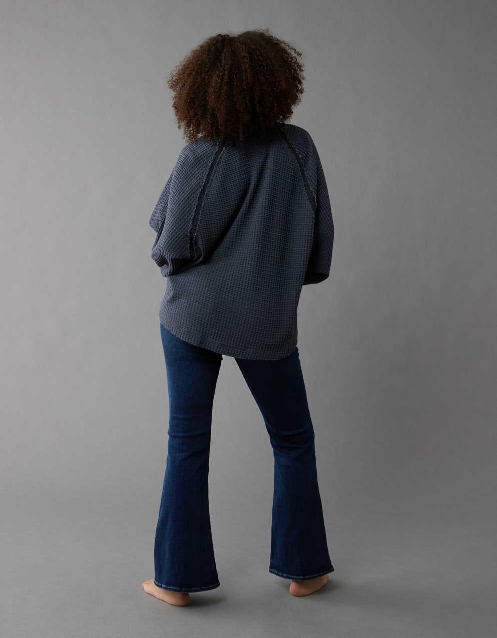 AE Big Hug Notch Neck Waffle Sweatshirt