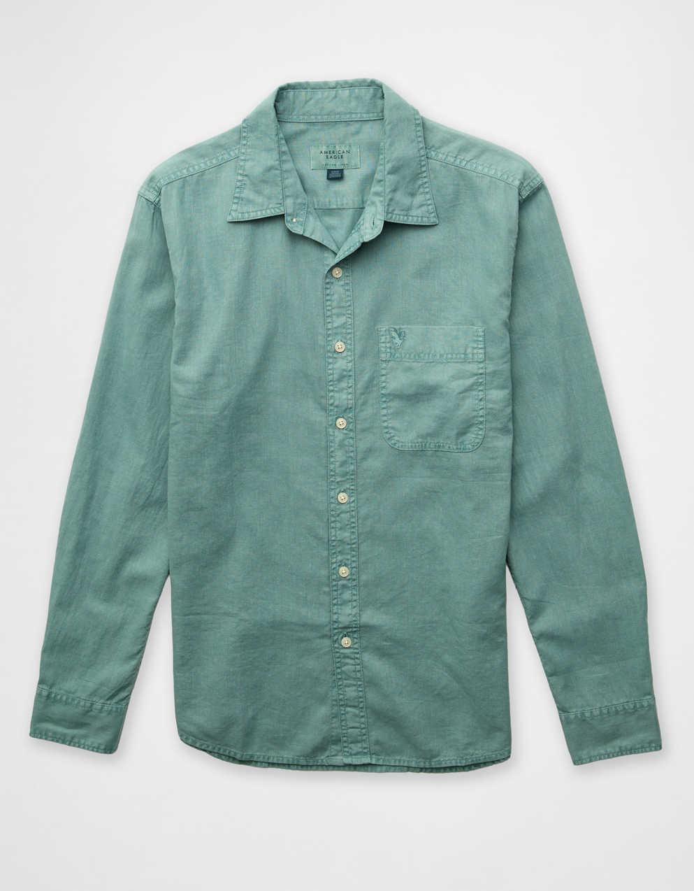 AE Standard Fit Linen-Blend Button-Up Shirt