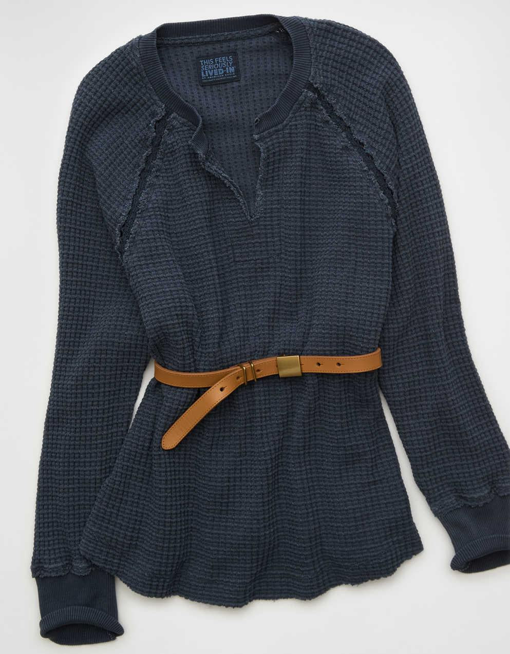 AE Big Hug Notch Neck Waffle Sweatshirt