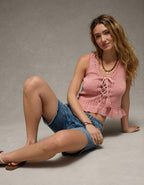 AE Ruffle Hem V-Neck Sweater Tank