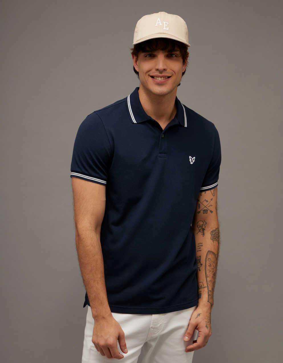 AE 修身 Tipped Flex Pique Polo襯衫