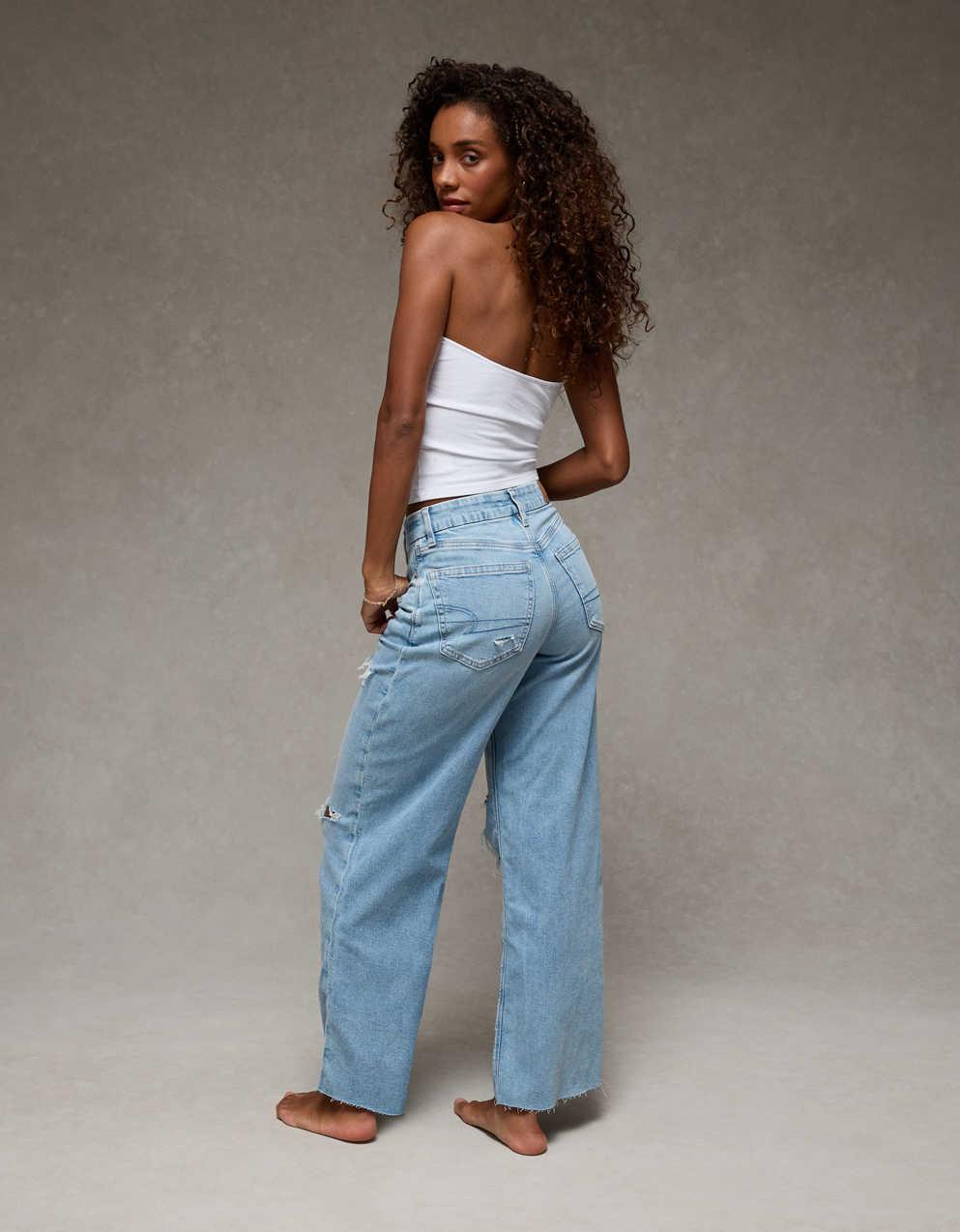 AE 曲線 超高腰寬鬆闊腳牛仔褲