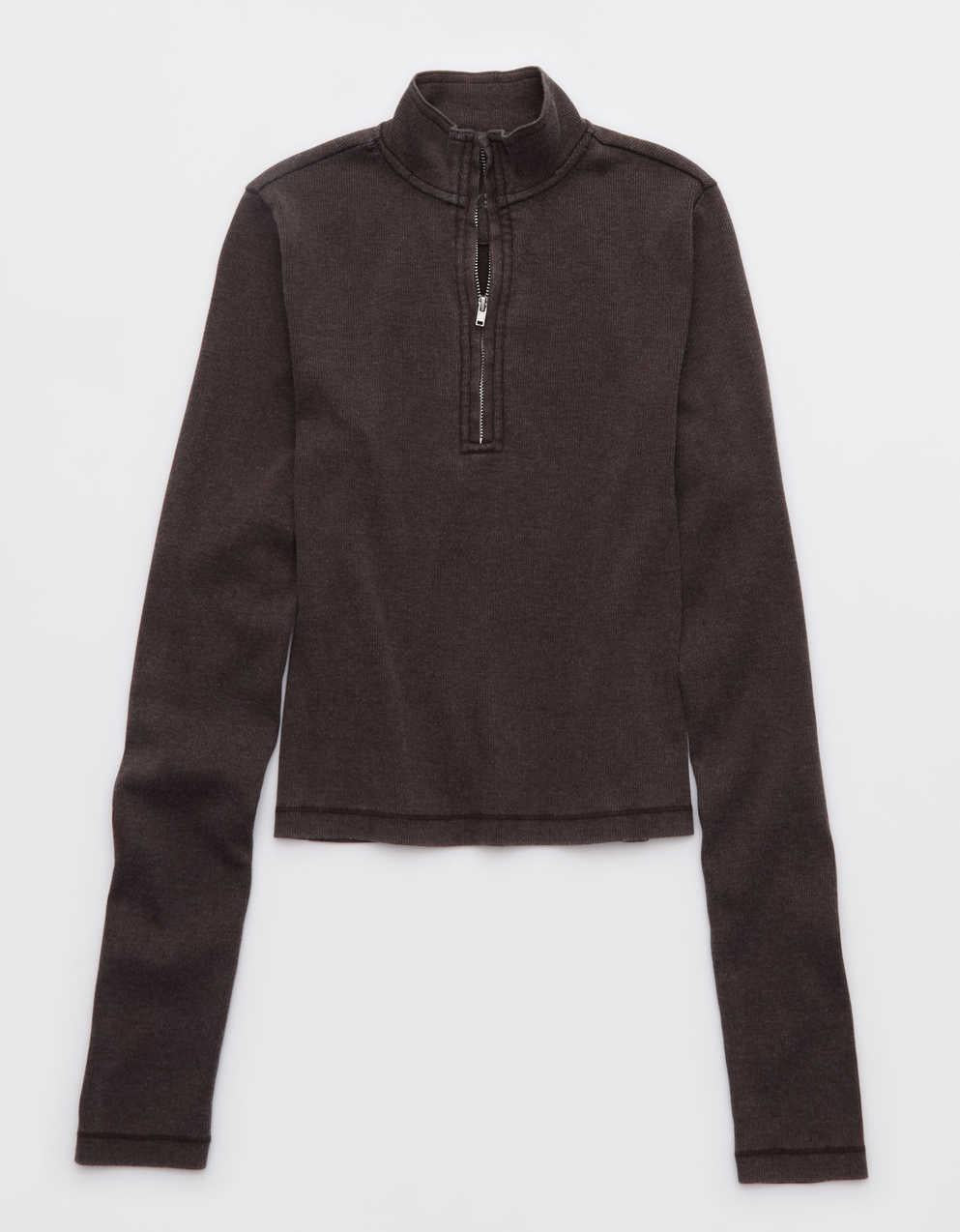 Aerie 長袖圓領拉鍊 T 恤