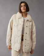 AE Ecru Denim Sherpa Trucker Jacket