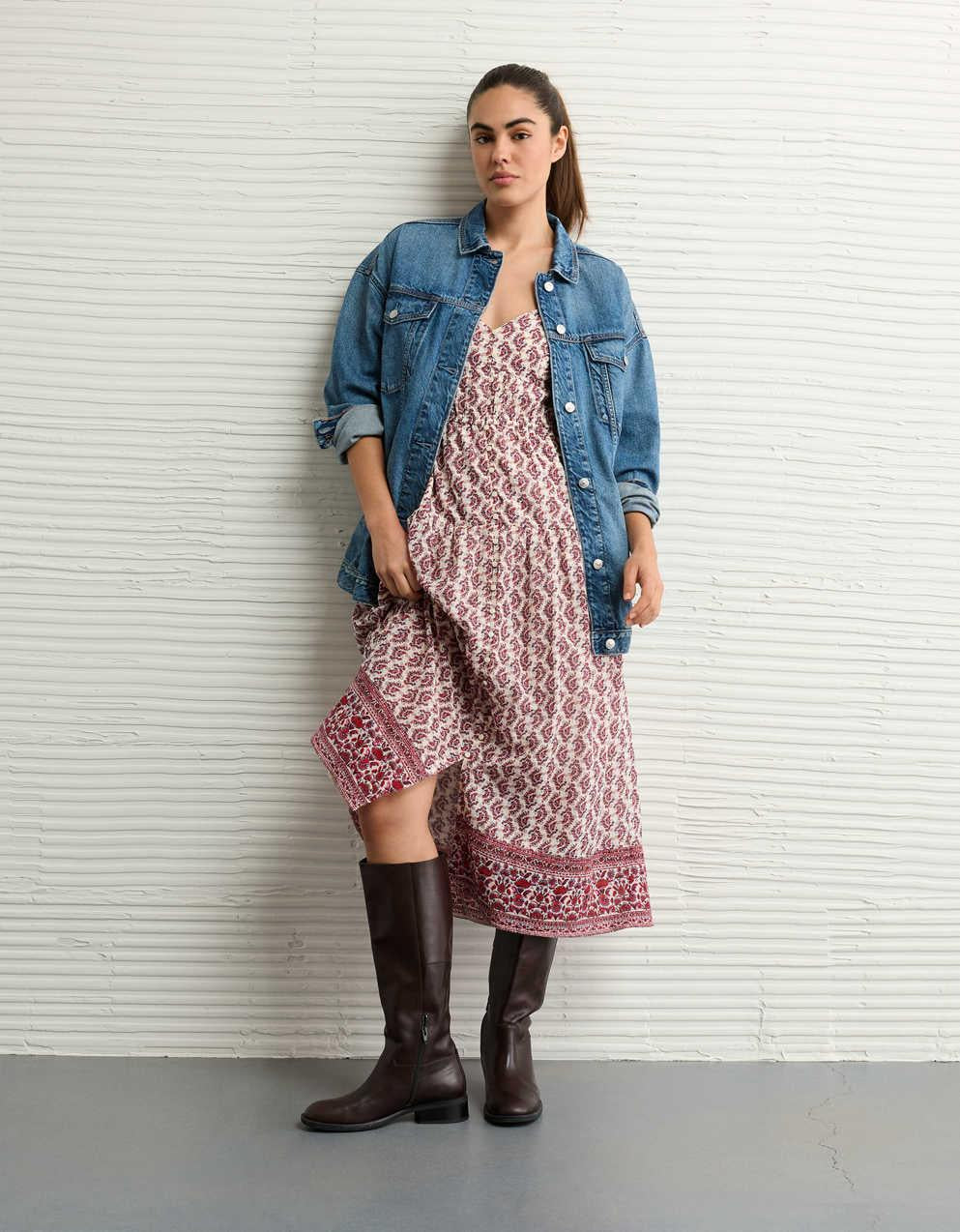AE V 領側綁帶中長連衣裙