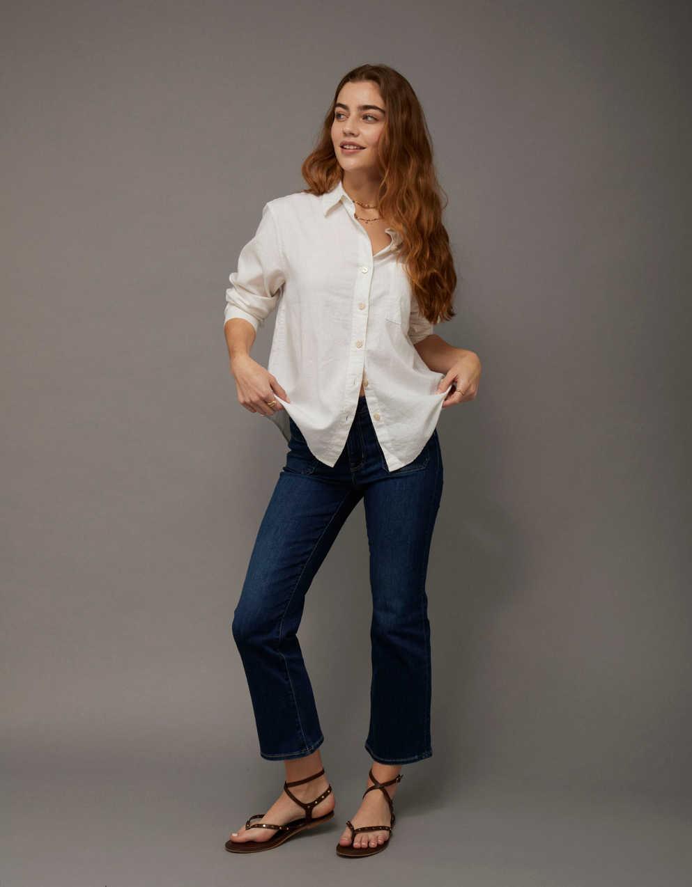 AE Oversized Linen-Blend Button-Up Shirt