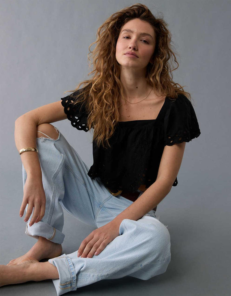 AE Tie Back Eyelet Crop Top