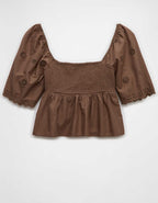 AE Flutter Sleeve Eyelet Babydoll Blouse