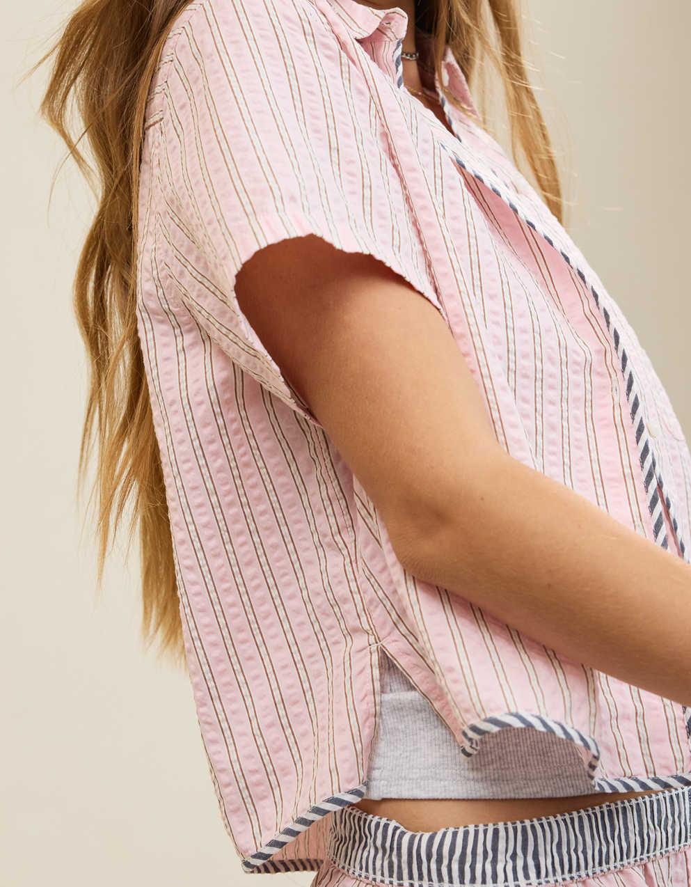 Aerie Seersucker 短袖睡衣上衣