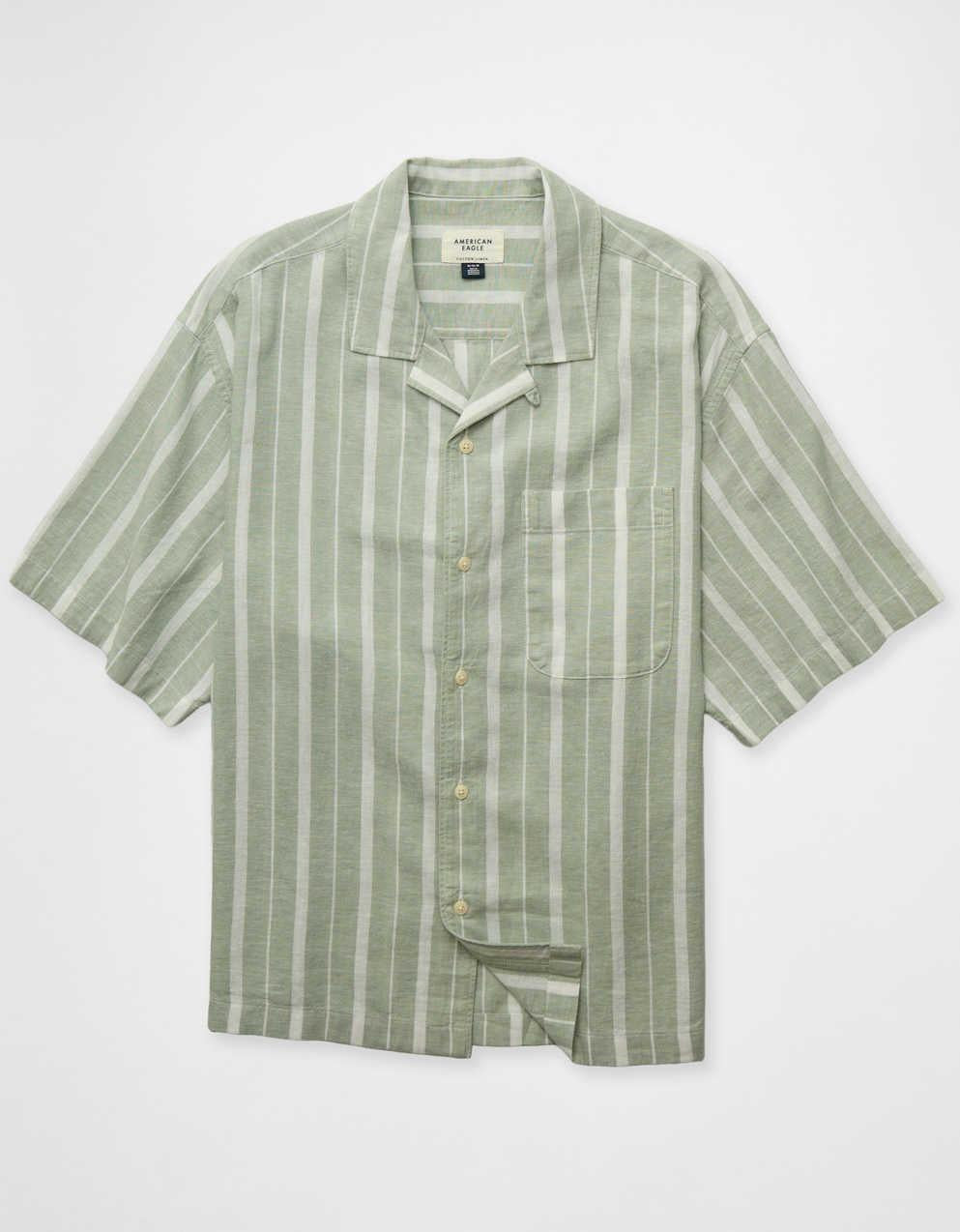 AE Relaxed Fit Linen-Blend Camp Collar Shirt
