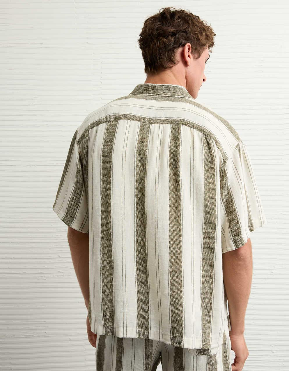 AE Poolside Linen-Blend Striped Button-Up Shirt