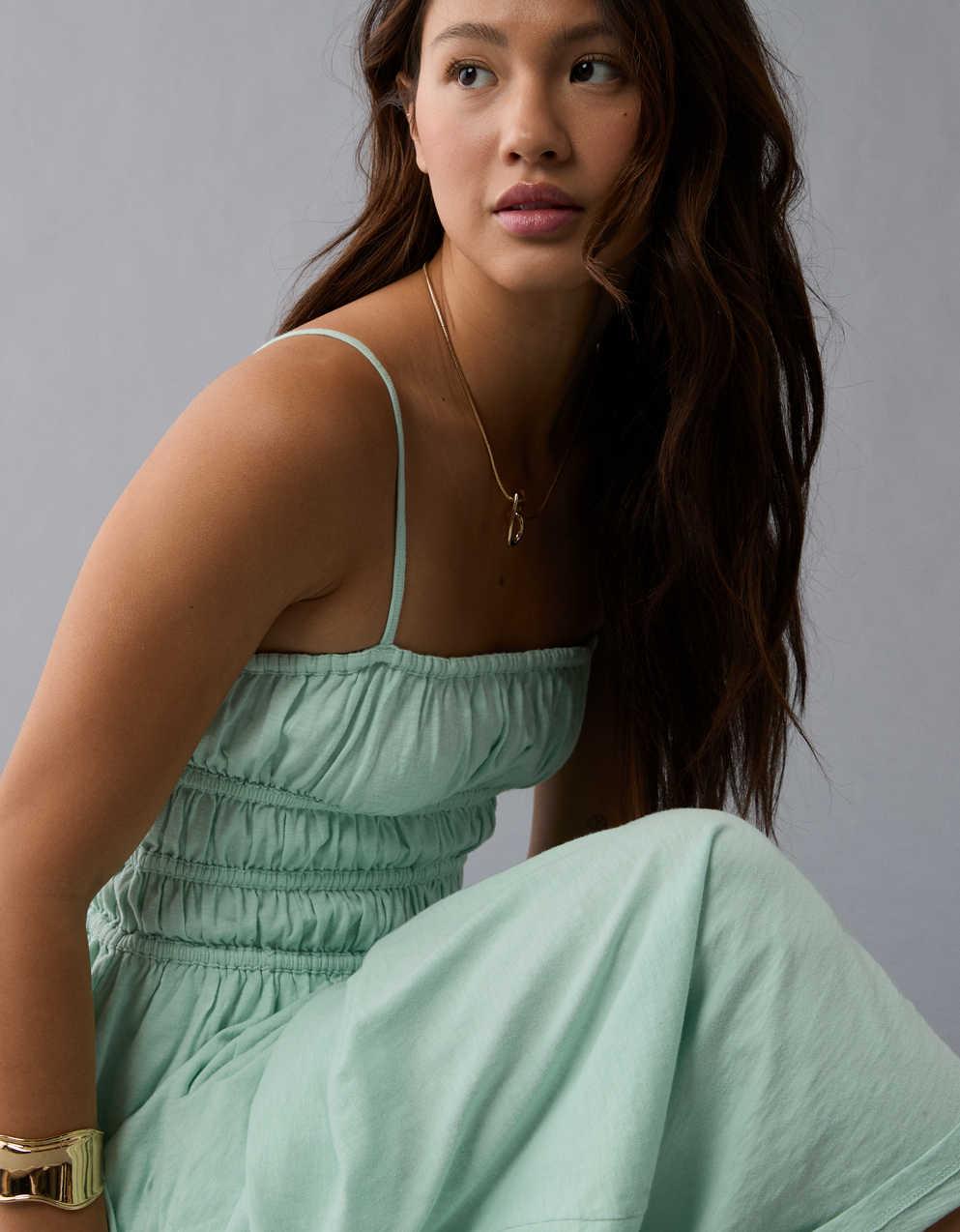 AE Sunchaser Knit Smocked Bodice Midi Dress