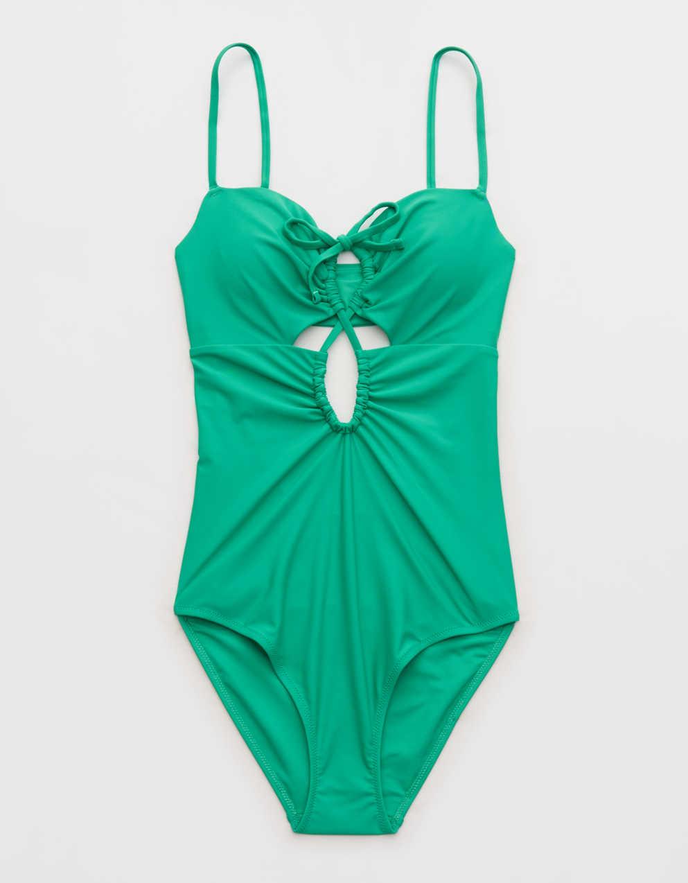 Aerie 荷葉邊剪裁全覆蓋一件式泳裝