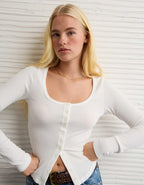 AE Waffle Long Sleeve Button-Up Tee