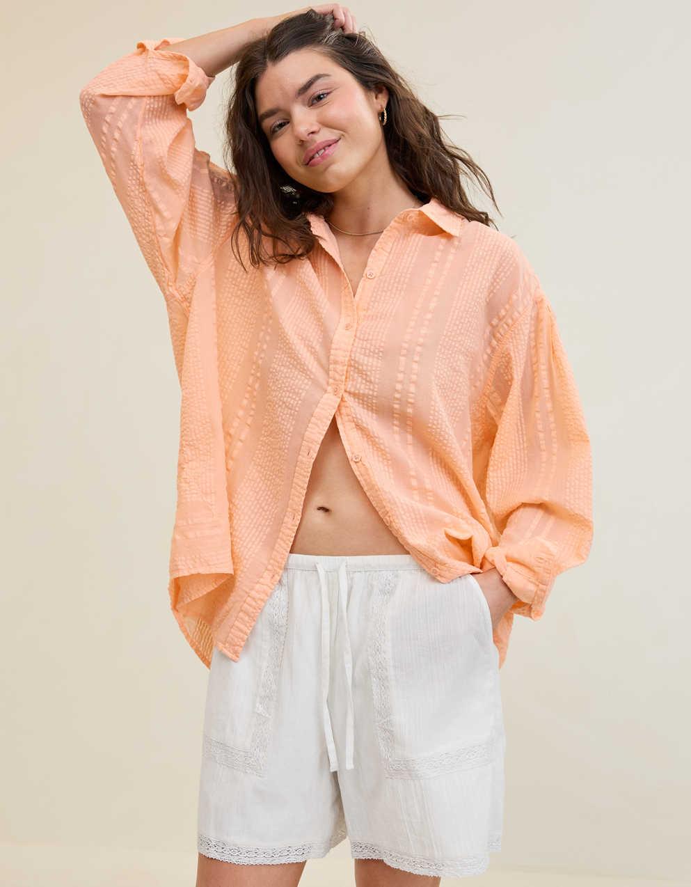 Aerie Seersucker Coverup Shirt