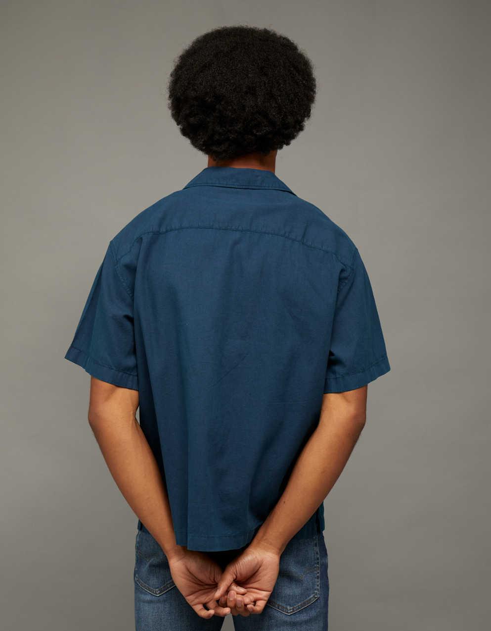 AE Relaxed Fit Linen-Blend Camp Collar Shirt