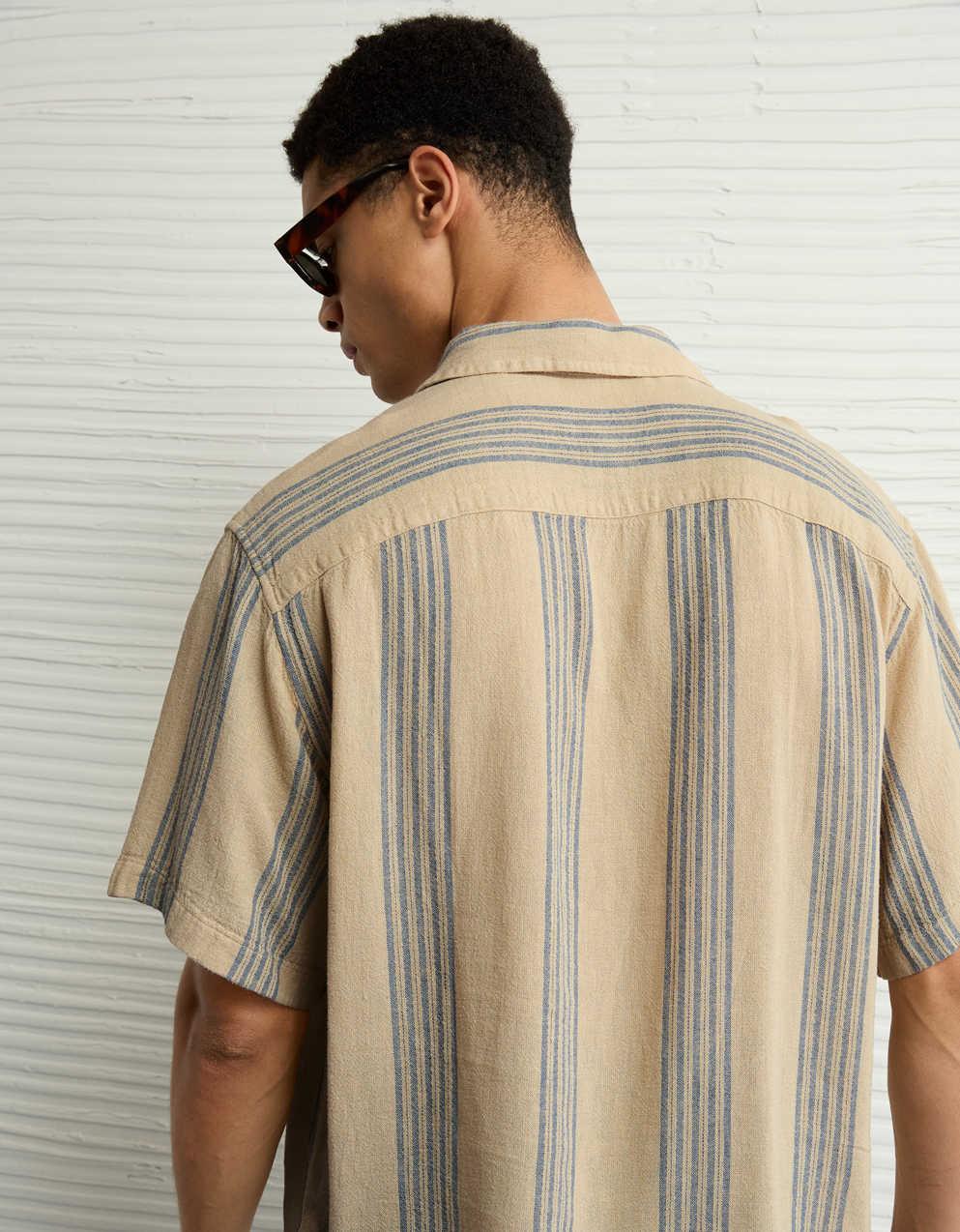 AE Poolside Linen-Blend Striped Button-Up Shirt