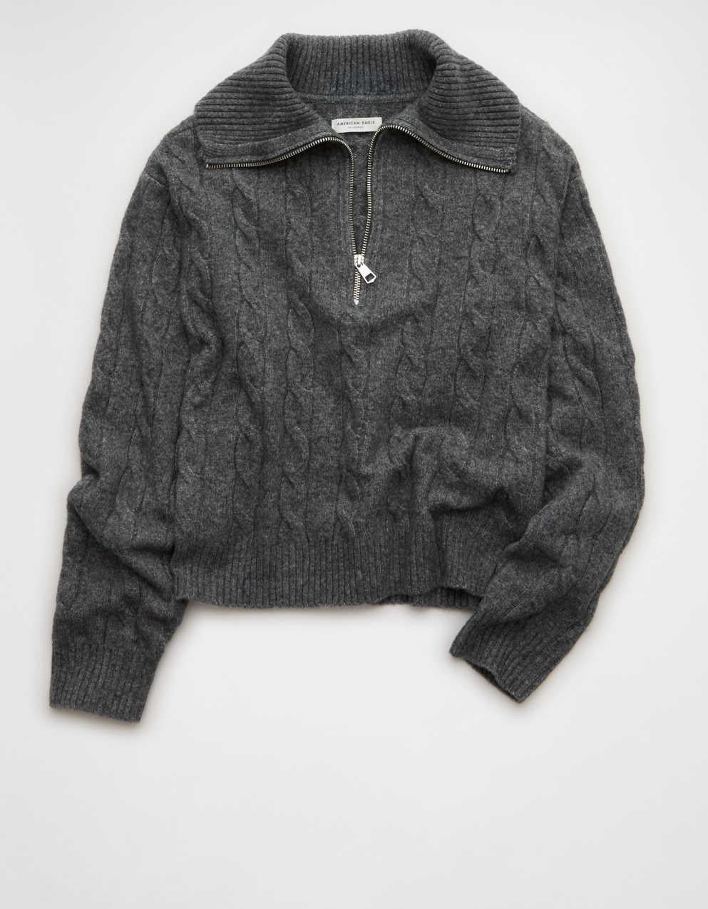 AE Cable-Knit Quarter-Zip Sweater