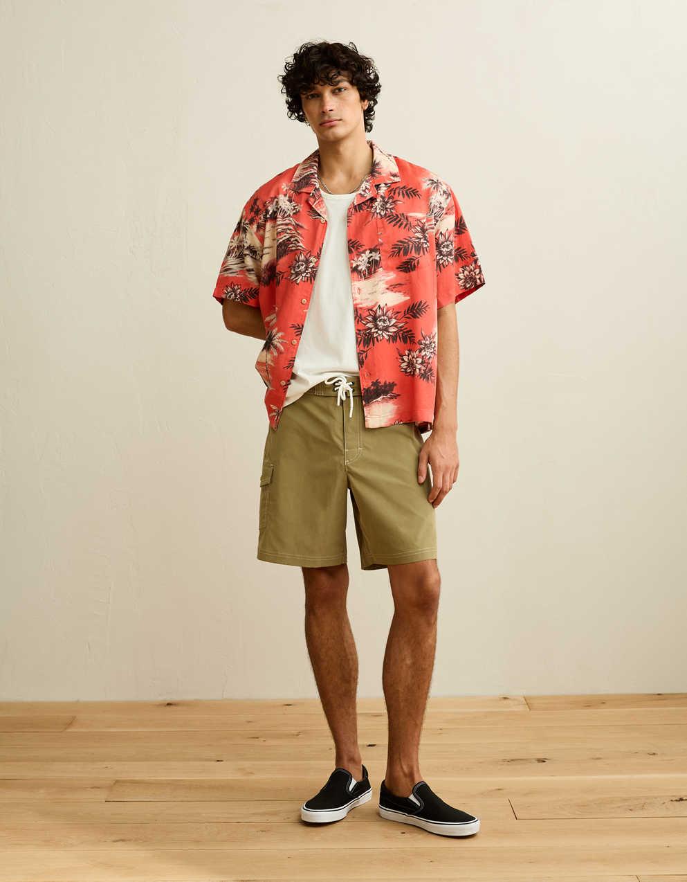 AE Relaxed Fit Camp Collar Button-Up Shirt
